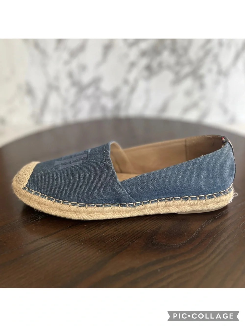 Tommy Hilfiger Blue Denim Canvas Espadrille Slip On Flat Shoes 9.5 Nautical